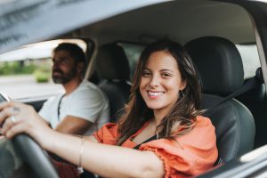 Woman driving on trip