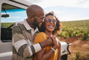 Motoristas, felicidade, casal
