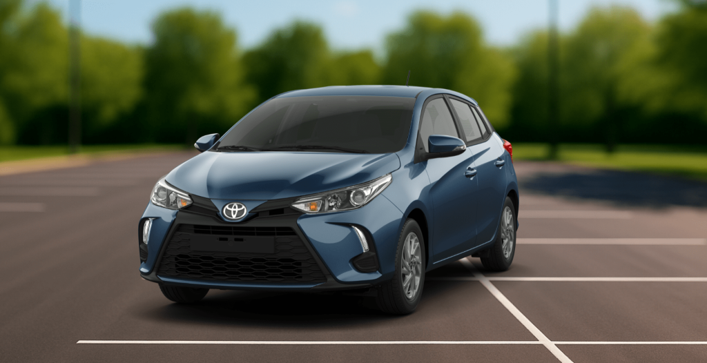 Foto frontal: Toyota Yaris visão frontal em destaque