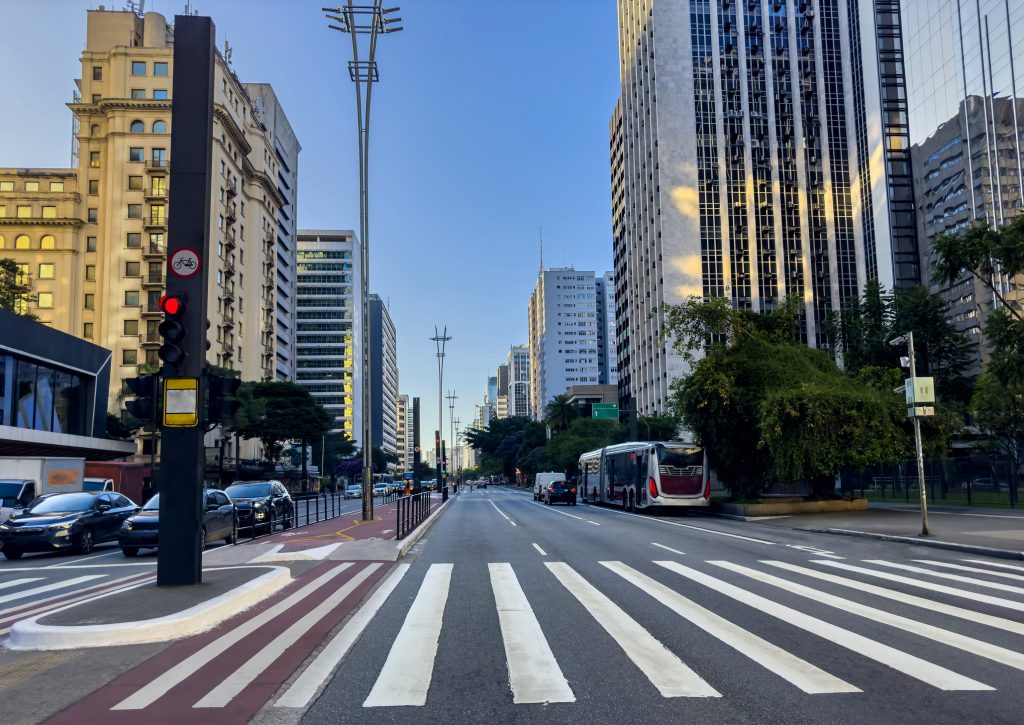 Business avenues. Sao Paulo city, Paulista Avenue, Brazil.